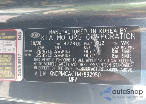 2021 Kia Sportage Lx из США, поврежденный, VIN KNDPMCAC1M7892950